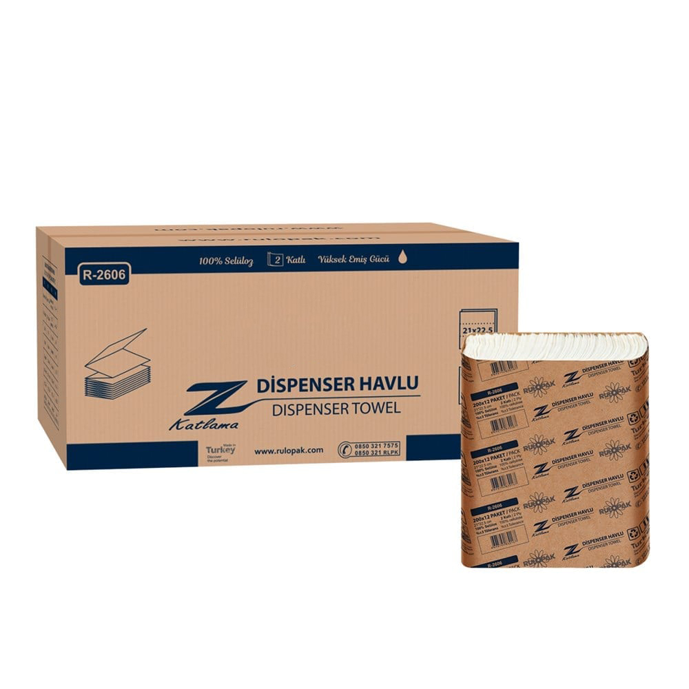 Z Katlama Havlu Kağıt 2 Katlı 200 Yaprak 12 Li Paket
